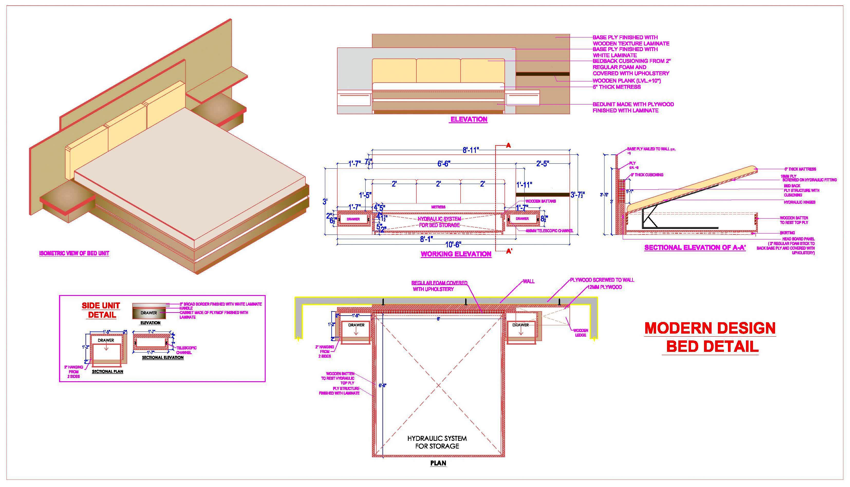 Double Bed CAD Furniture Detail